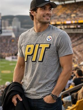 NFL Pittsburgh Steelers Mens T Shirt Gray PIT Logo Football Tee